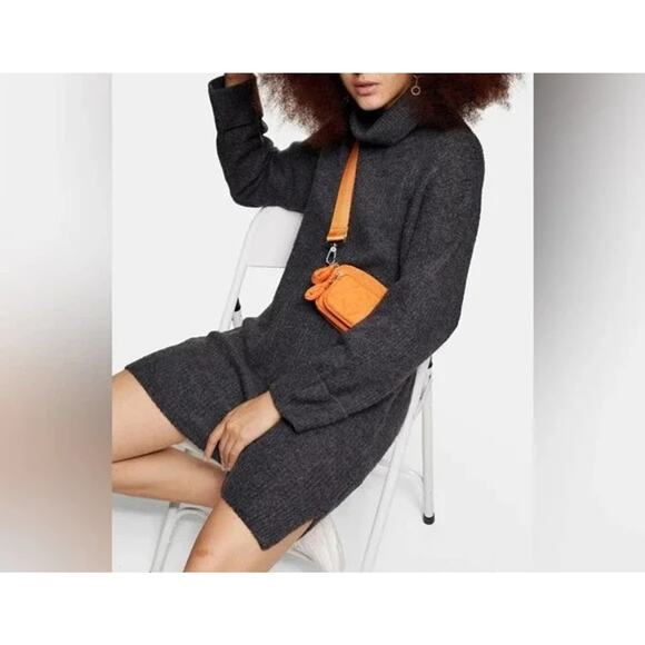 Topshop Cuffed Ribbed Relaxed Fit Funnel Neck Sweater Dress Sz 4-6 in Gray NWT - Picture 4 of 8